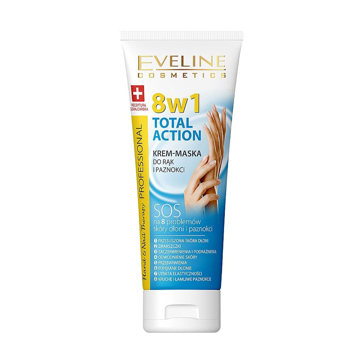 Відновлювальна крем-маска для рук та нігтів Eveline Cosmetics Hand &amp; Nail Professionak Therapy 8 In1 Total Action Cream-Mask, 75 мл